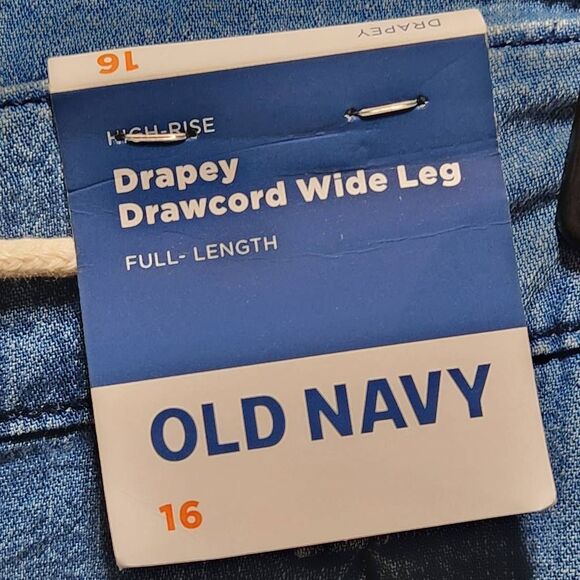 Old Navy high rise drapey drawcord wide leg full length pants blue 16 New - Picture 5 of 8